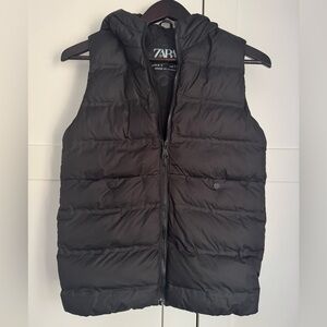 ZARA Kids Matte Black Hooded Puffer Vest Unisex Size 8-9